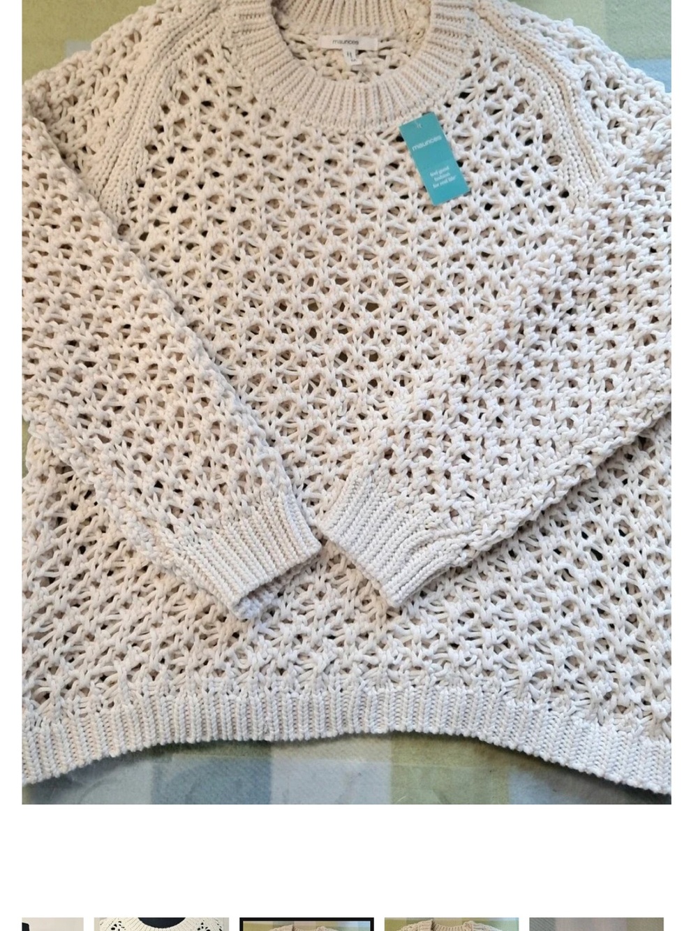 Medium - Maurices Cream Open-Weave Crewneck Sweater - Picture 2 of 12